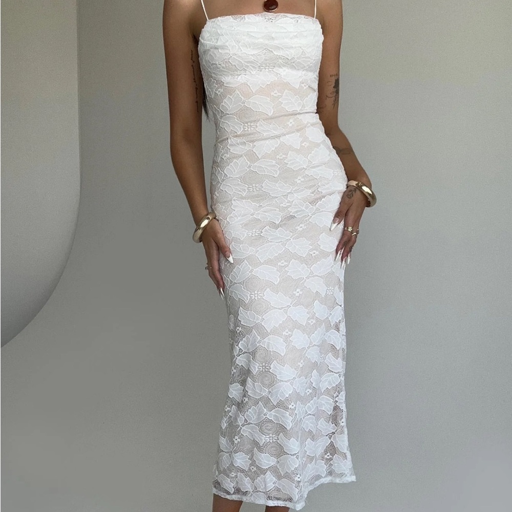 Princess Polly Azra White Floral Lace Midi Dress